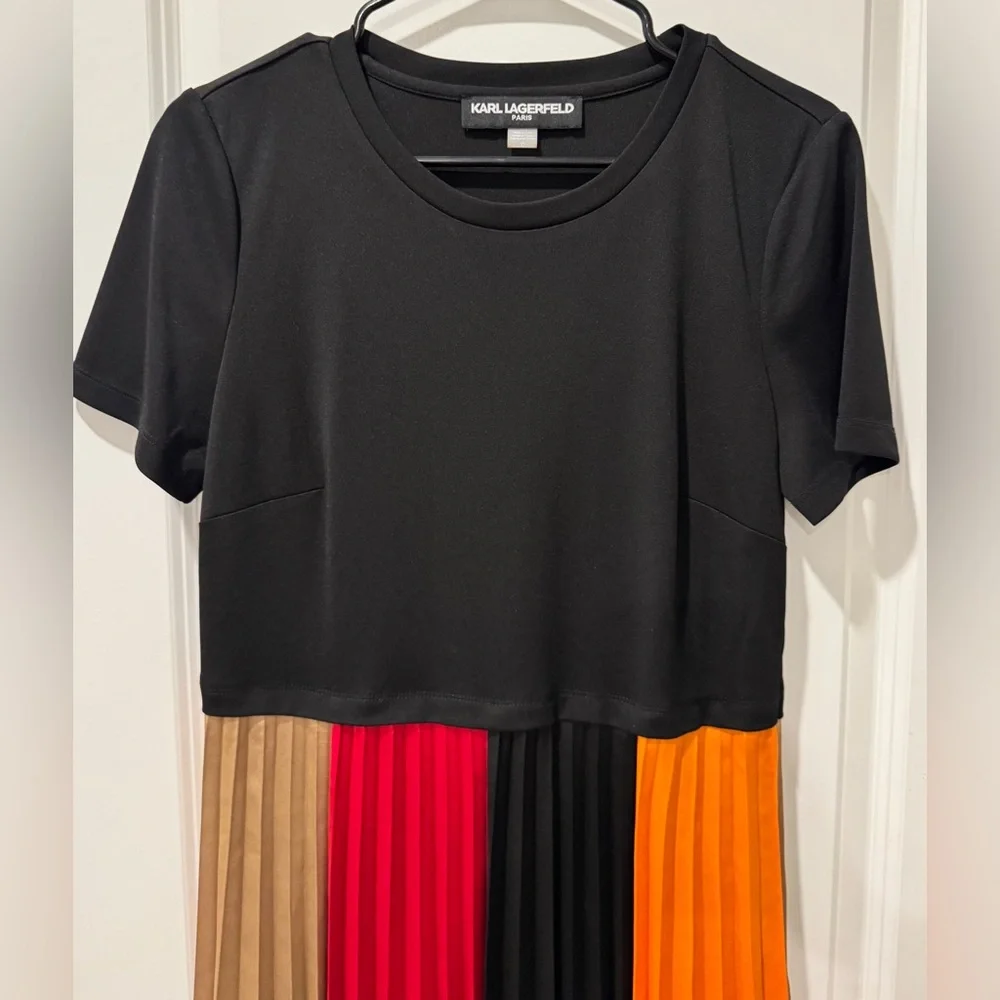 Karl Lagerfeld Color-blocked Pleated Midi Dress - Picture 4 of 8